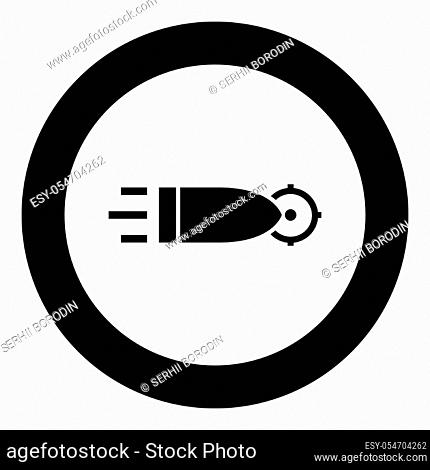 Bullet flying to target icon black color in circle round vector illustration