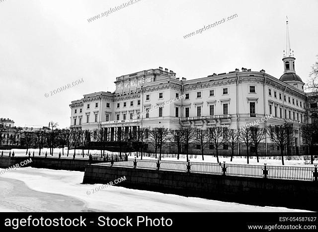 The Mikhailovsky Castle ( Engineers Castle ) in St.Petersburg, Russia. Black and white