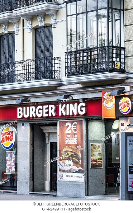 Spain, Europe, Spanish, Madrid, Centro, Paseo del Prado, Burger King, front, entrance