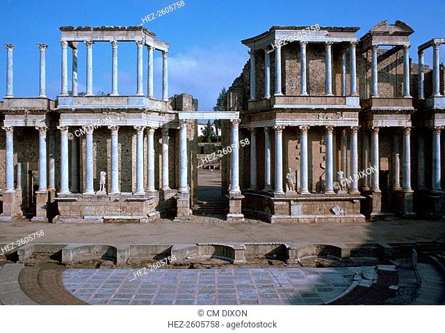 The Roman Theatre at Merida in Spain, built when the town of Augustae Merida was founded, for veterans of the Iberian Wars