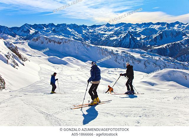 Skiing  Baqueira Beret  Ski resort  Vall D’Aran  Aran valley  Pyrenees  Lleida  Catalonia  Spain