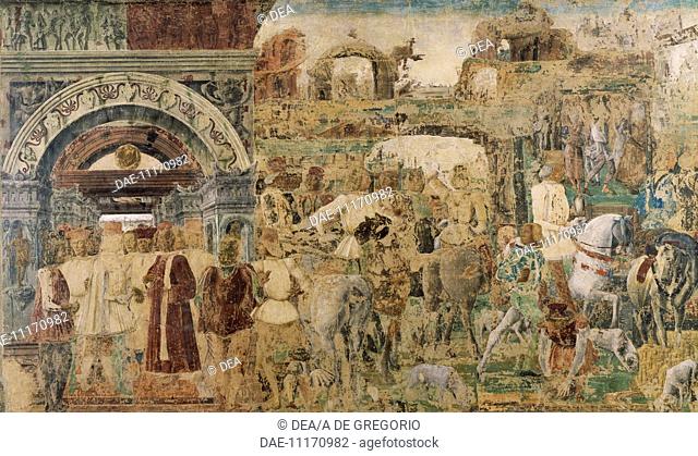 Borso d'Este on parade with ambassadors, scenes from Month of September, attributed to Ercole de'Roberti (ca 1455-1496), fresco, north wall, Hall of the Months