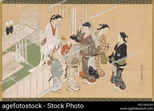 Infant's first visit to a Shinto shrine, Edo period, late 17th-early 18th century. Creator: Nishikawa Sukenobu