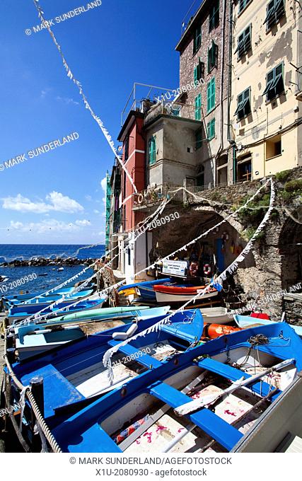 Boats at the Harbour in Riomaggiore Cinque Terre Liguria Italy