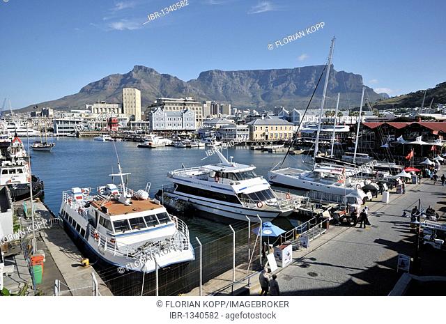 View of the V & A Waterfront and Table Mountain, Cape Town, South Africa, Africa