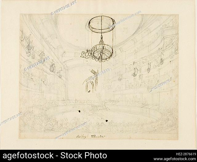 Study for Astley's Theatre (recto); Study for Crystal Chadeliers in Astley's Amphiteatre.., c. 1808 Creator: Augustus Charles Pugin