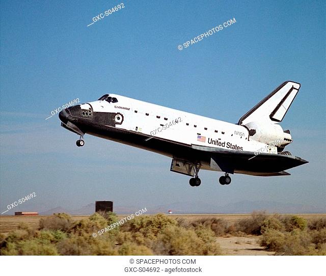 The space shuttle Endeavour glides to a landing on runway 22 at Edwards, California, to complete the highly successful STS-68 mission dedicated to radar imaging...