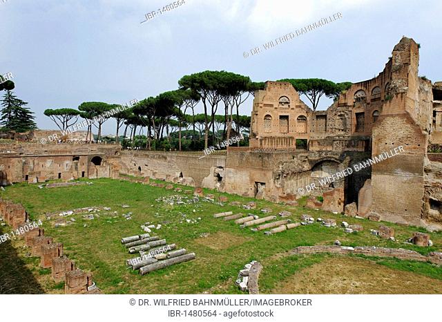 Palatine Hill, Stadio Palatino in the Domus Augustana part of the Palace of Domitian, Palazzo di Domiziano, ancient Rome, Rome, Lazio, Italy, Europe