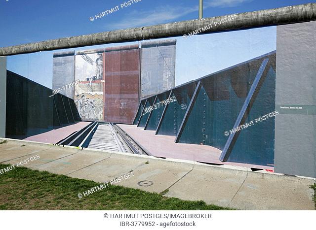 Photo exhibition on the side facing the Spree River, remnants of the Berlin Wall, East Side Gallery, Berlin, Germany
