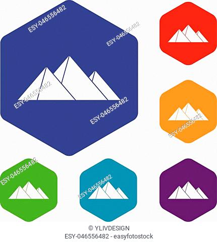 Pyramids icons set rhombus in different colors isolated on white background