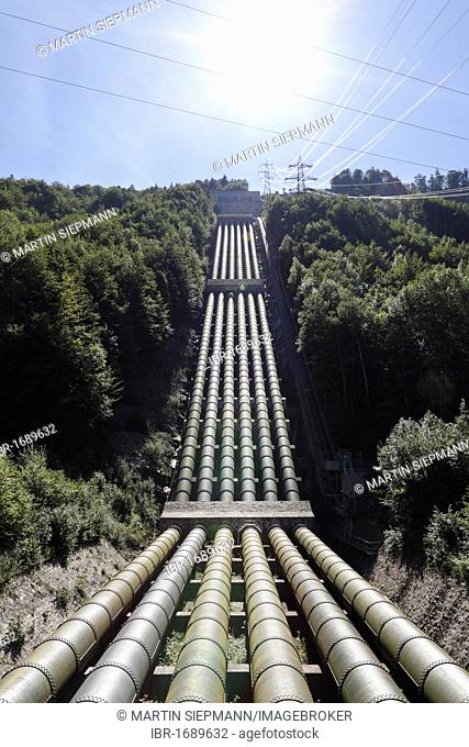 Pipes from Lake Walchen to Lake Kochel, Walchensee Hydroelectric Power Station, Kochel, Upper Bavaria, Bavaria, Germany, Europe