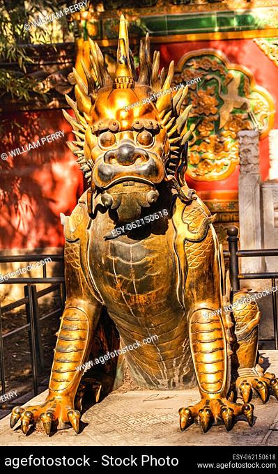 Dragon Bronze Statue Gugong Forbidden City Emperor's Palace Beijing China Built in the 1400s in the Ming Dynasty.
