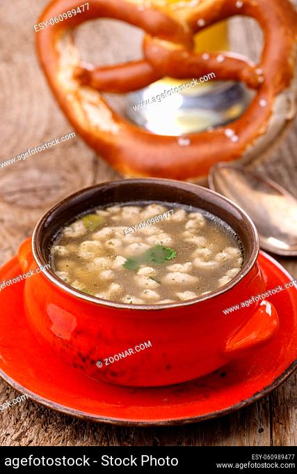 bavarian spaetzle soup in a cup