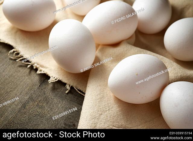 Close-up of eggs on a dishcloth