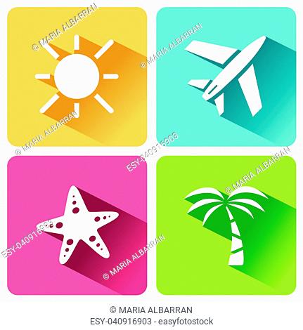 Four summer and tourism icons set with shade. Second group. Vector illustration
