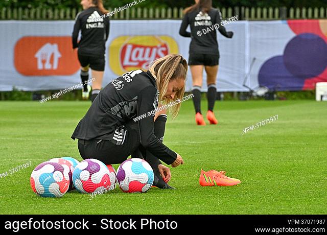 Belgium's Tessa Wullaert pictured during a training session of Belgium's national women's soccer team the Red Flames in Wigan, England on Wednesday 06 July 2022