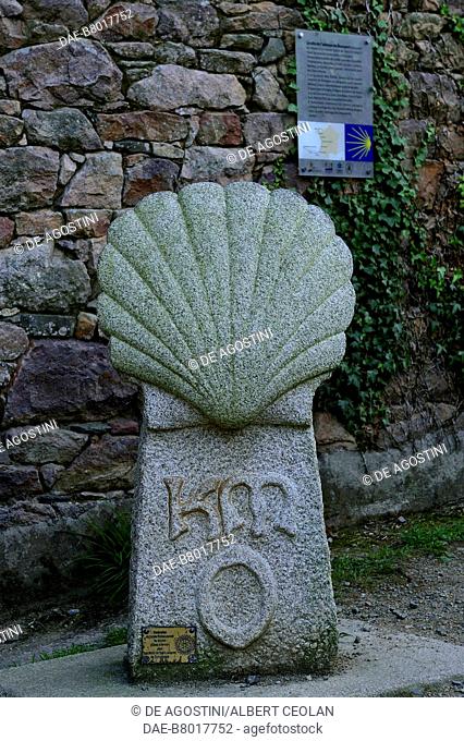 Kilometer zero of the Breton walk to Santiago de Compostela, Beauport Abbey, Paimpol, Brittany, France