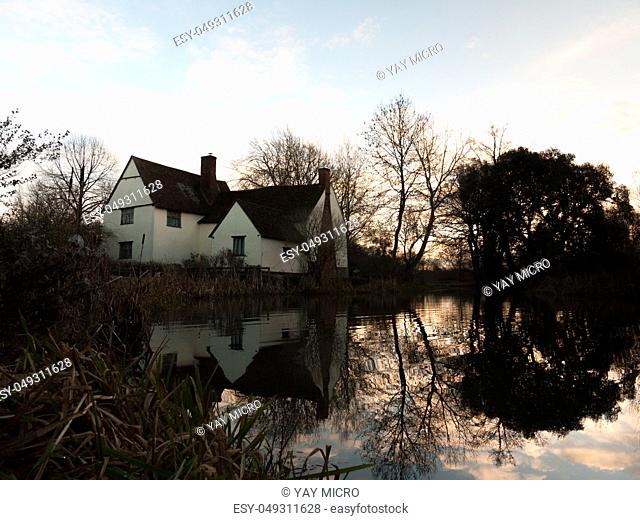 Willy lott's cottage flatford mill east bergholt dedham autumn-winter; essex; england; uk