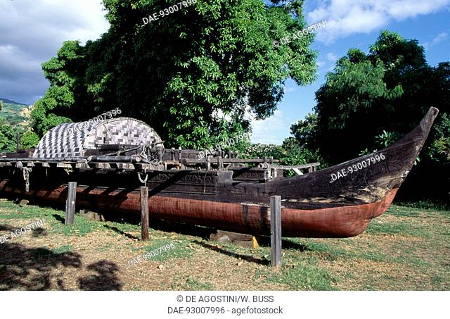 A pirogue boat for the Hawaiki Nui competition, Tahiti, Society islands, archipelago of the Windward islands, French Polynesia, French Overseas Territory