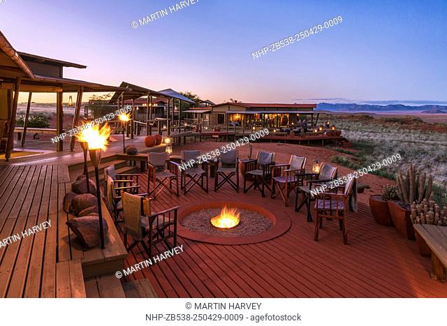 The deck area of Dunes Lodge.Wolwedans NamibRand Nature Reserve.Namibia