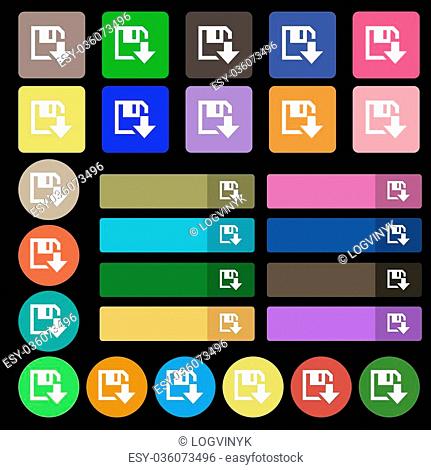 floppy icon. Flat modern design. Set from twenty seven multicolored flat buttons. Vector illustration