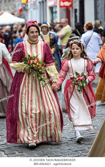Doudou City Festival, procession of 1, 500 people, some in original costumes, since 13th century, European Capital of Culture 2015, Mons, Wallonia, Belgium