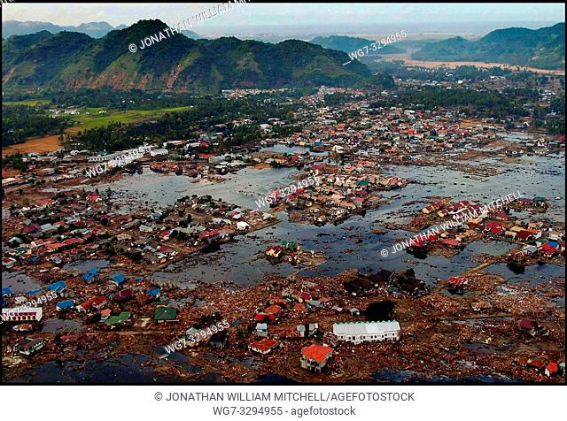 INDONESIA Aceh -- 02 Jan 2005 -- Aerial view of an unidentified village in Aceh province on the island of Sumatra, after it was hit by a devastating tsunami on...