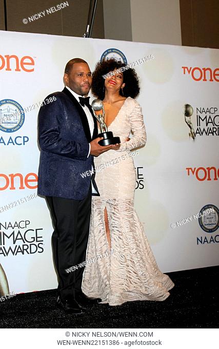NAACP Image Awards 2015 Press Room Featuring: Anthony Anderson, Tracee Ellis Ross Where: Pasadena, California, United States When: 07 Feb 2015 Credit: Nicky...