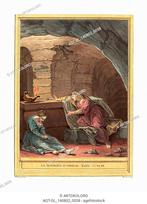 Martin Marvie after Jean Baptiste Oudry (French, 1713 1813 ), La matrone d'Ephese (The Matron of Ephese), published 1759, hand colored etching