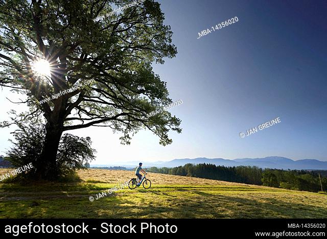 Young man on tours ebikes near Penzberg, Bavaria, germany