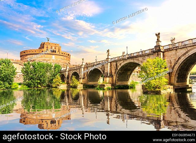 Castle Sant'Angelo and the Aelian Bridge over the Tiber, Rome, Italy