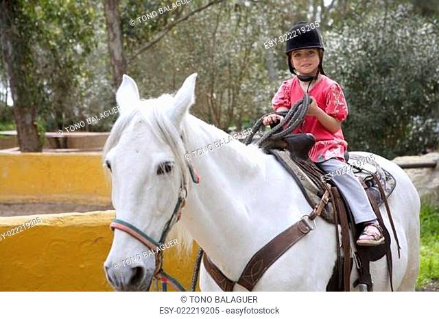rider little girl jockey hat white horse in park