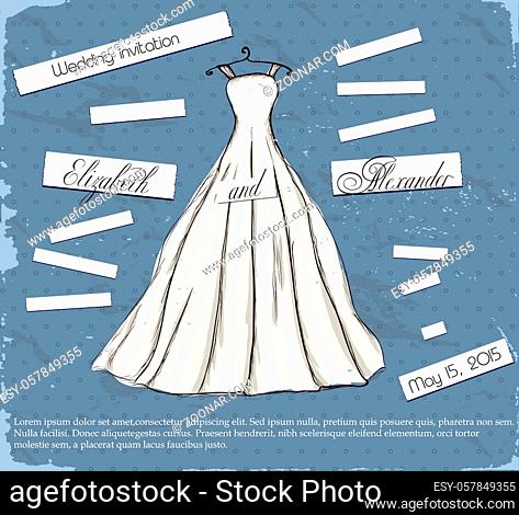 Vintage poster with beautiful wedding dress. Vector illustration EPS10