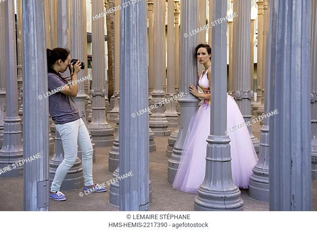 United States of America, California, Los Angeles, Los Angeles County Museum of Art (LACMA), photo shooting in Urban Light art by Chris Burden
