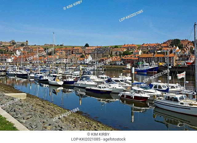 England, North Yorkshire, Whitby. Boats moored on the River Esk