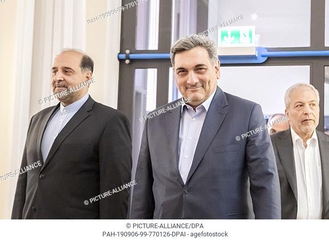 06 September 2019, Berlin: Pirus Hanachi (M), Mayor of Tehran, and Mahmoud Farazandeh (l), Ambassador of the Islamic Republic of Iran to Germany
