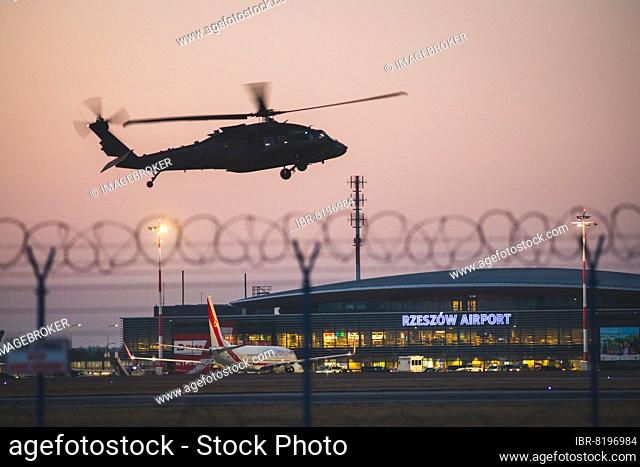 Black Hawk helicopter, landing at the airport, Jasionka, Poland, Europe