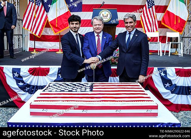 Independence day celebrations at Castello Sforzesco, Milan, Italy 30 June 2022 . American consul general Robert Neeham with Tommaso Sacchi