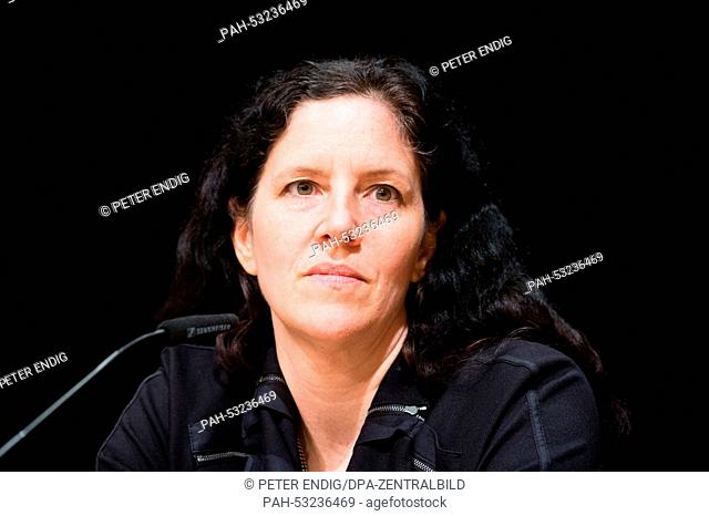 American director Laura Poitras speaks during a press conference in Leipzig, Germany, 30 October 2014. Poitras shot the movie about Edward Snowden 'Citizenfour'...