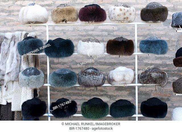 Fur hats for sale, Khiva, Uzbekistan, Central Asia