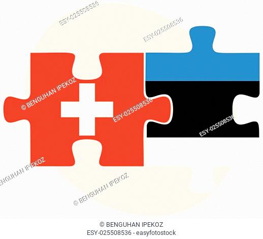 Switzerland and Estonia Flags in puzzle isolated on white background