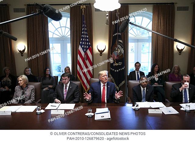 United States President Donald J. Trump speaks during a Cabinet Meeting in the Cabinet Room of the White House on November 19, 2019 in Washington, DC