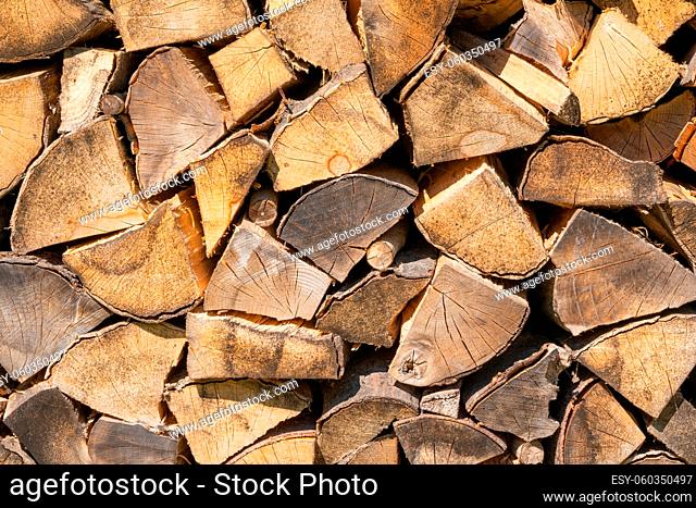 Background, close up image of an firewood wall