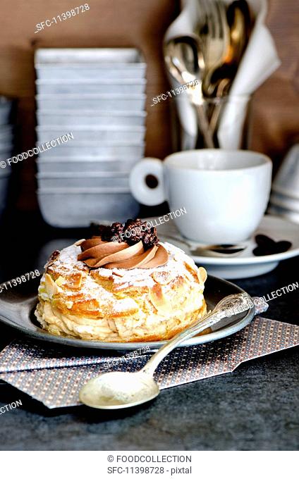 Paris Brest (choux pastry filled with cream, France)