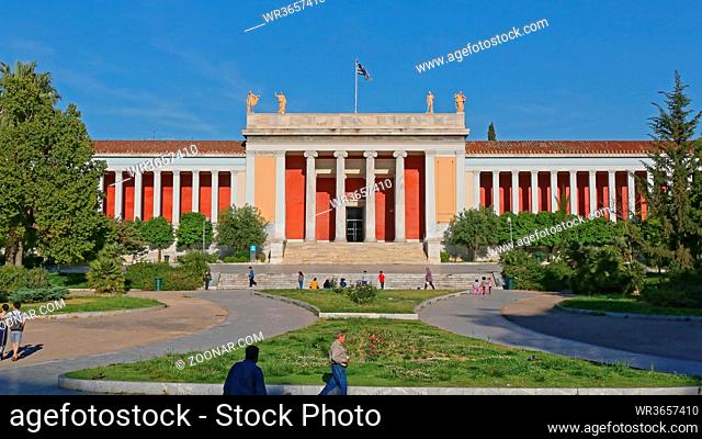 Athens, Greece - May 04, 2015: Students in Front of University Building View From Panepistimiou Street in Athens, Greece