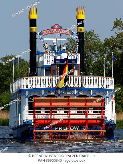 The Mississippi steamer 'River Star' of the shipping company Poschke starts a tour from the bodden port of Prerow, Germany, 30 May 2013