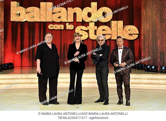 Gerard Depardieu, Milly Carlucci, Morgan, Paolo Belli during the tv show Ballando con le stelle, Rome, ITALY-22-04-2017