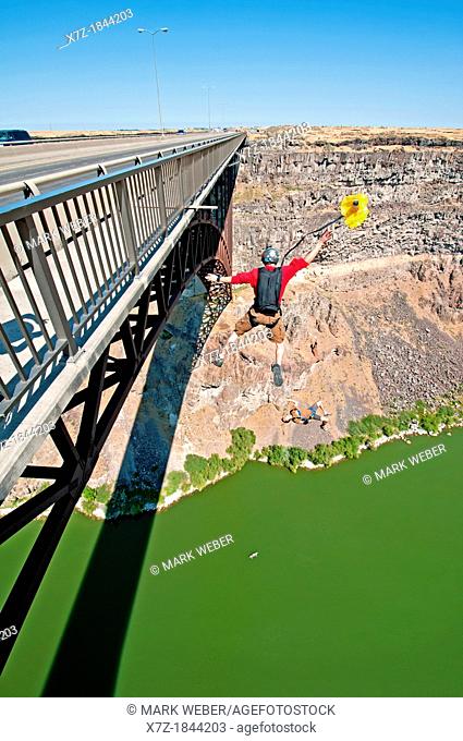 BASE jumping at the Perrine Memorial Bridge over the Snake River Canyon near the city of Twin Falls in southern Idaho