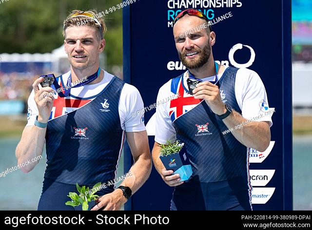 13 August 2022, Bavaria, Munich: European Championships, European Championship, rowing, two-man, men, final, at the Olympic regatta facility Oberschleißheim