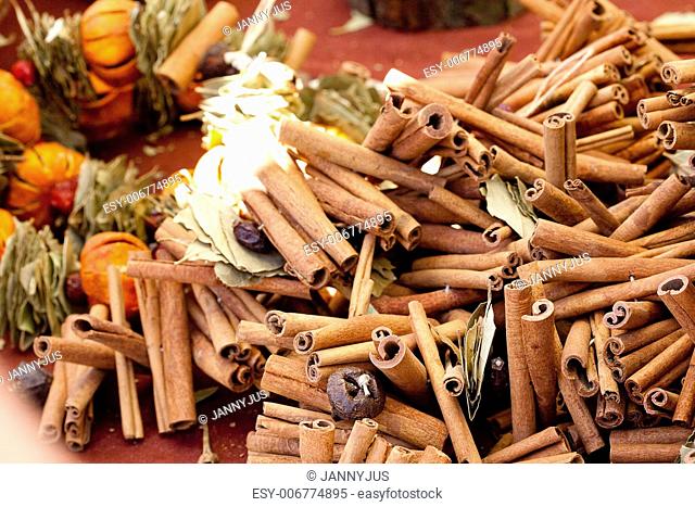 collection of dried fruit, vegetables and spices at the fair